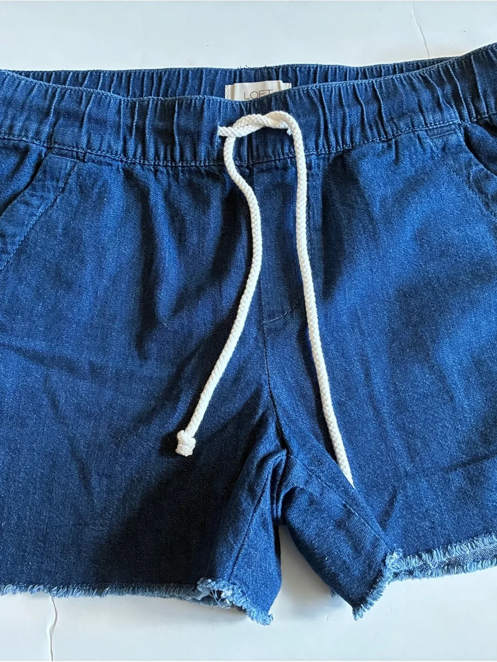 LOFT Indigo Denim Shorts with White Rope Drawstring